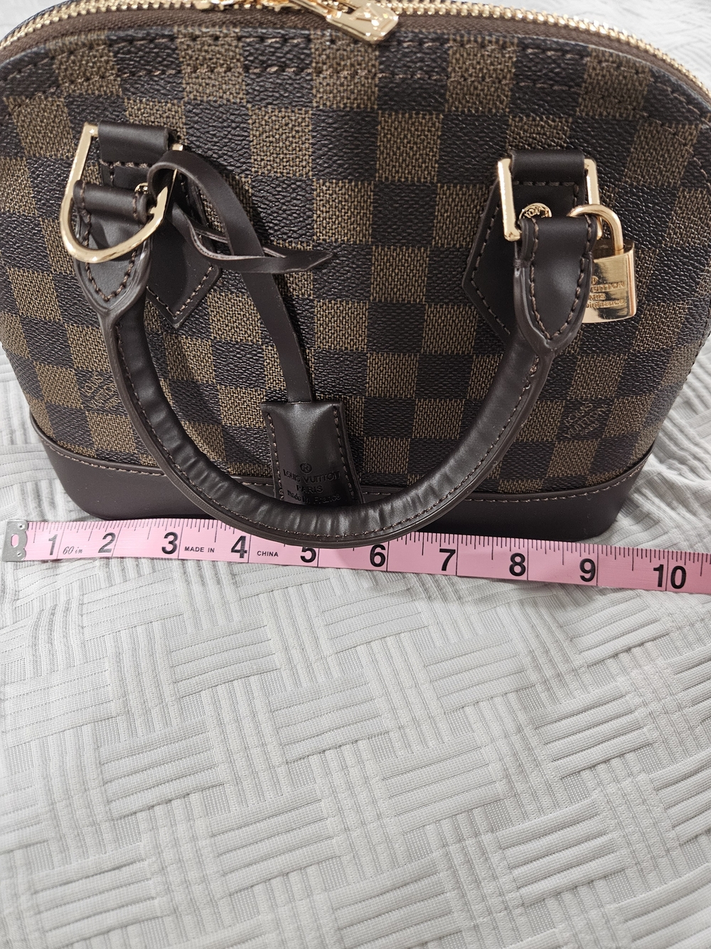 Brown Checkered Dome Satchel Fashion Bag - Picture 12 of 14